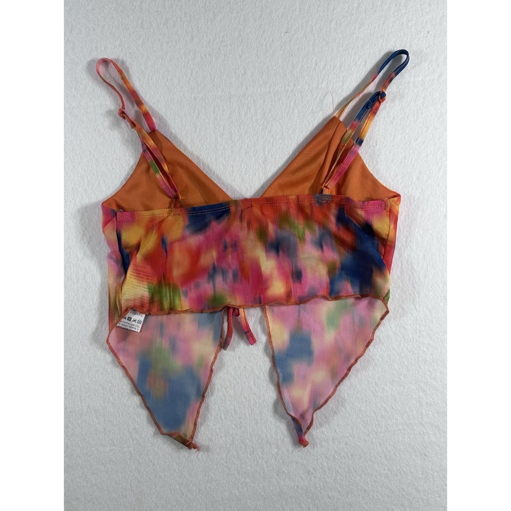 SHEIN Womens S Tie Front Mesh Cami Crop Top Multi Color Abstract Psychedelic Y2K - Picture 7 of 7